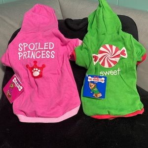 BNWT SET OF 2 PET HOODED TEE 1-SPOILED PRINCESS 1- SWEET 100% COTTON SIZ…
